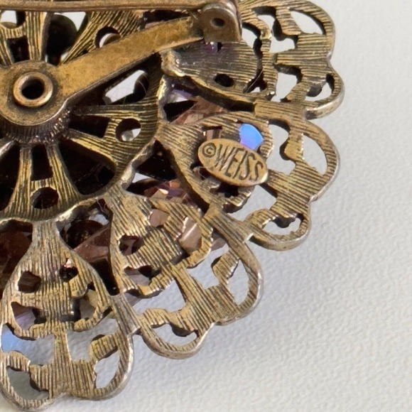 Vintage Weiss Signed Amber Orange AB Rhinestone Crystal Statement Brooch Pin - Picture 5 of 9